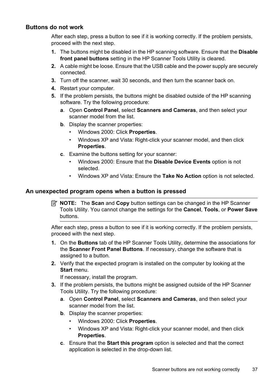 Buttons do not work | Hitachi SCANJET N9120 User Manual | Page 39 / 48