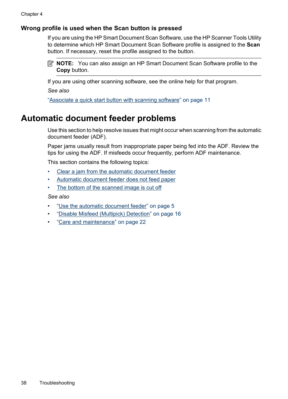 Automatic document feeder problems | Hitachi SCANJET N9120 User Manual | Page 40 / 48