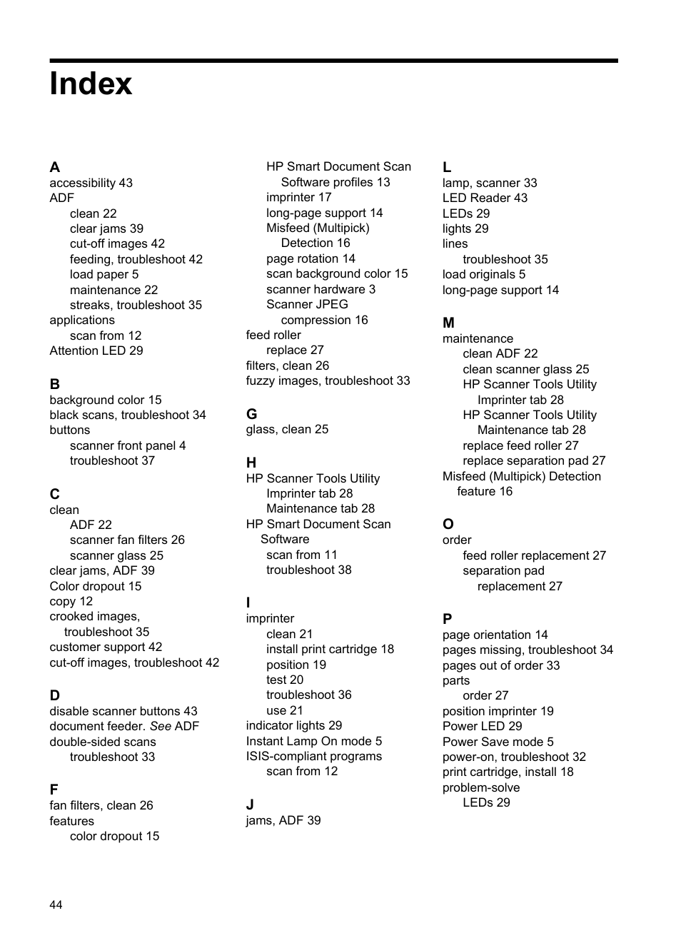 Index | Hitachi SCANJET N9120 User Manual | Page 46 / 48