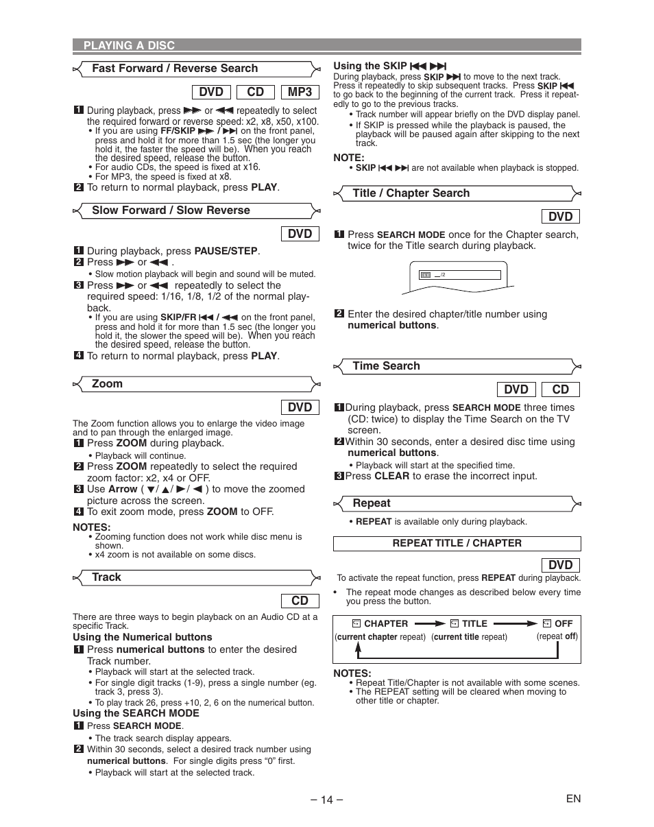 Mp3 cd dvd, Cd dvd | Hitachi DVP335E User Manual | Page 14 / 22