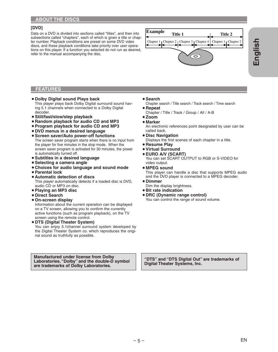 English | Hitachi DVP335E User Manual | Page 5 / 22