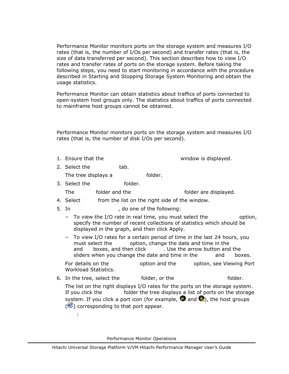 Monitoring ports, Viewing i/o rates for ports, Viewing i/o rates for ports -34 | S, see monitoring ports, Tails on the list contents, see monitoring ports | Hitachi MK-96RD617-08 User Manual | Page 116 / 248