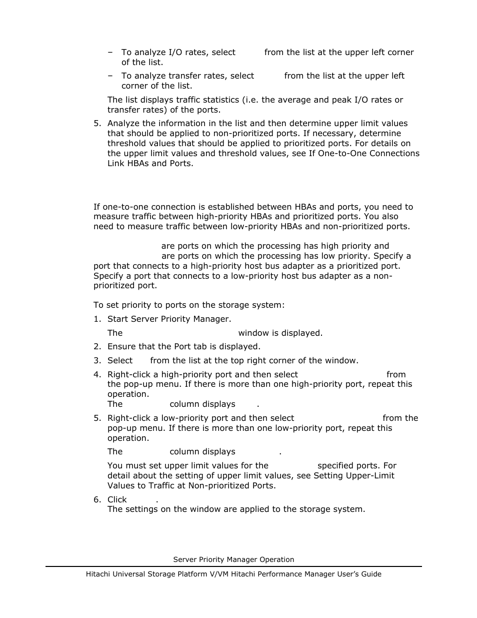 Setting priority for ports on the storage system, Nitoring traffic, see setting priority for, Ports on the storage system and | Hitachi MK-96RD617-08 User Manual | Page 146 / 248