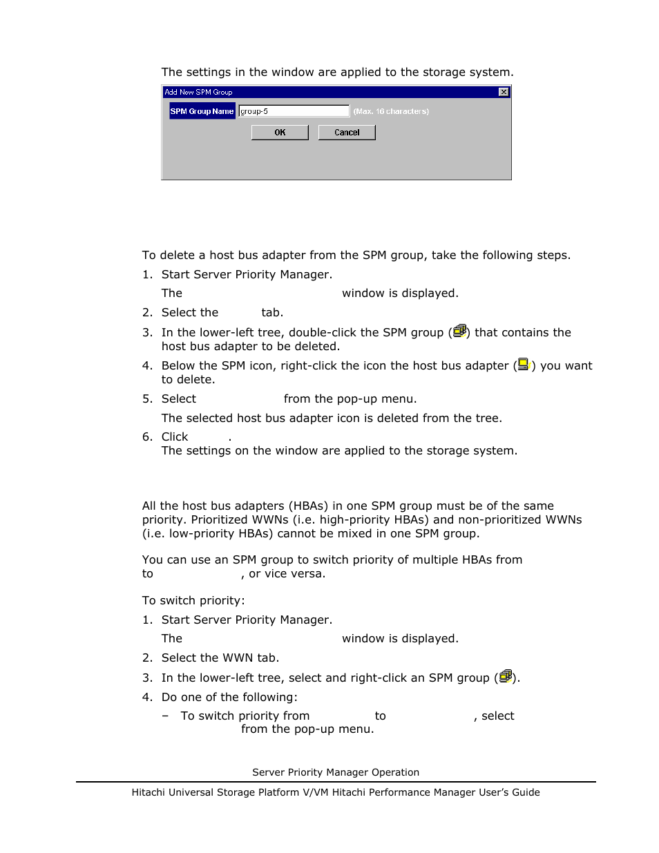 Deleting an hba from an spm group, See switching priority of an spm group | Hitachi MK-96RD617-08 User Manual | Page 161 / 248