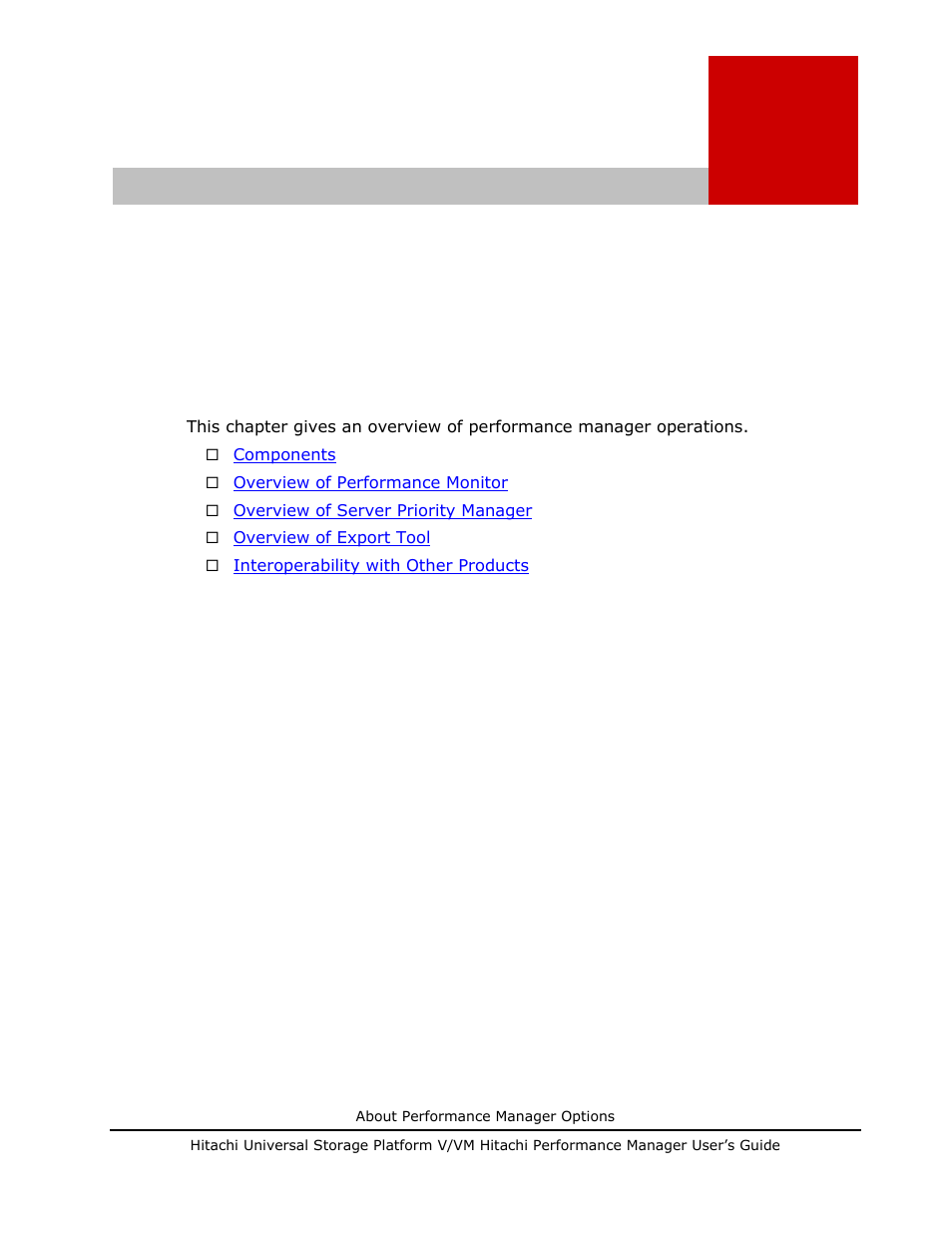 About performance manager operations, About performance manager operations -1, Chapter 2 - about_performance_manager _operations | Hitachi MK-96RD617-08 User Manual | Page 17 / 248