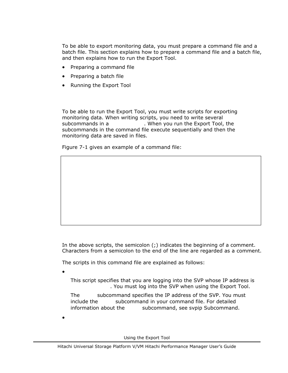 Using the export tool, Preparing a command file, Preparing a command file -19 | See using the export tool | Hitachi MK-96RD617-08 User Manual | Page 183 / 248