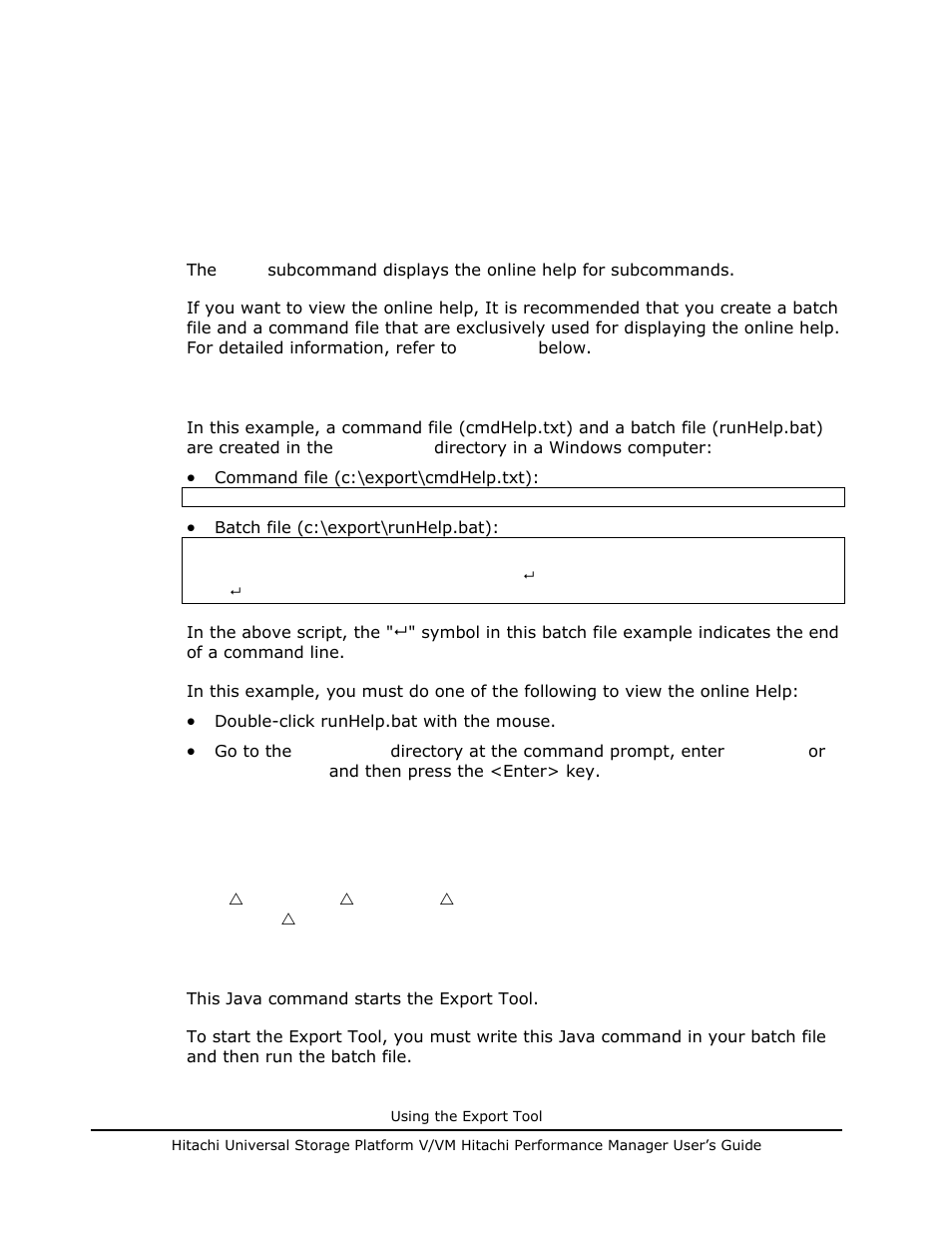 Help subcommand, Java command for exporting data in files, Help subcommand -66 | Java command for exporting data in files -66 | Hitachi MK-96RD617-08 User Manual | Page 230 / 248