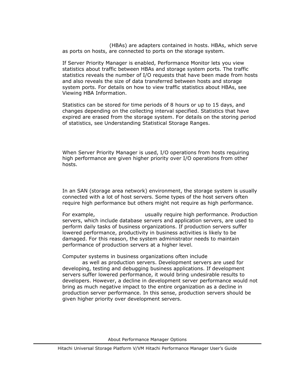 Traffic between hbas and storage system ports, Overview of server priority manager, Performance of high-priority hosts | Traffic between hbas and storage system ports -13, Performance of high-priority hosts -13 | Hitachi MK-96RD617-08 User Manual | Page 29 / 248