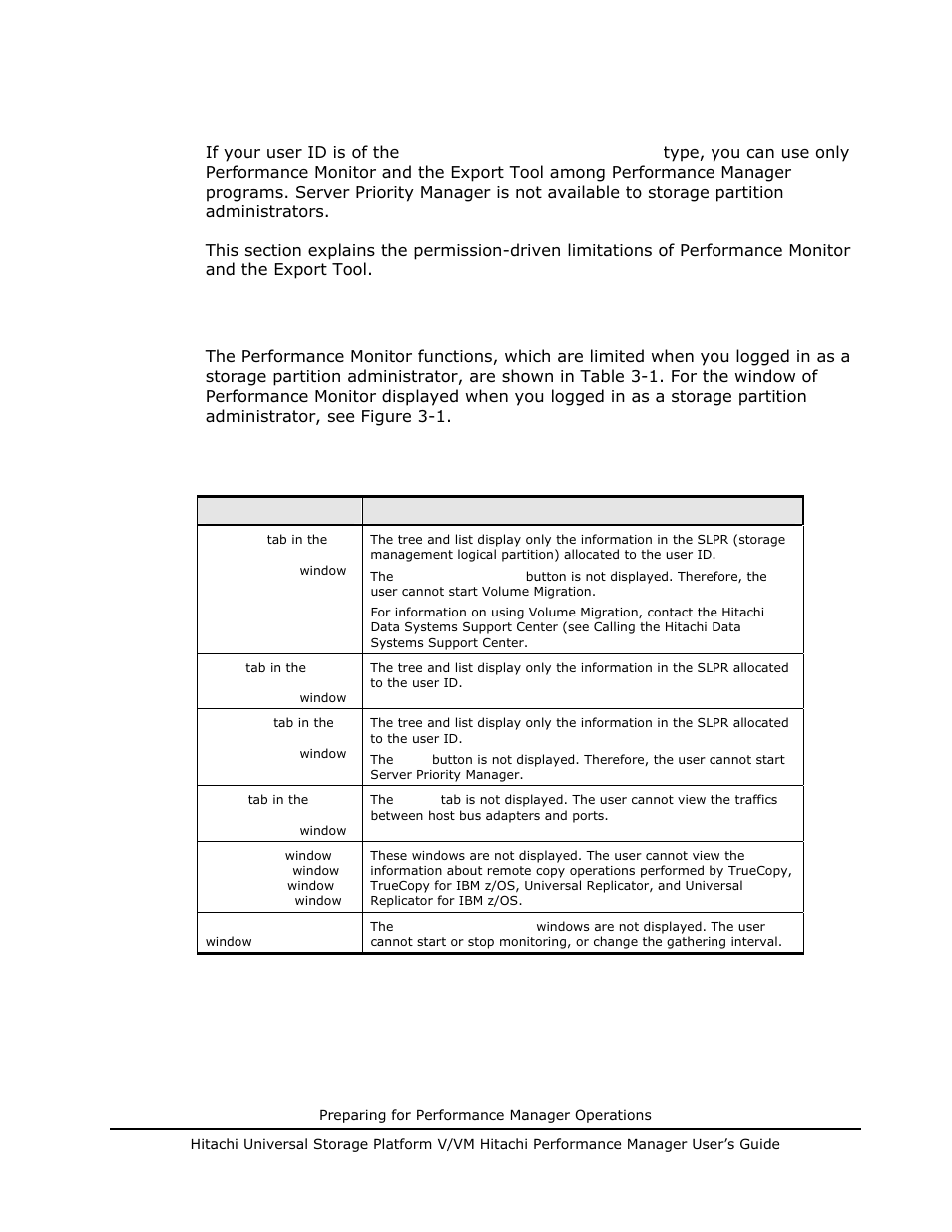Storage partition administrators limitations, Performance monitor limitations, Performance monitor limitations -3 | Hitachi MK-96RD617-08 User Manual | Page 39 / 248