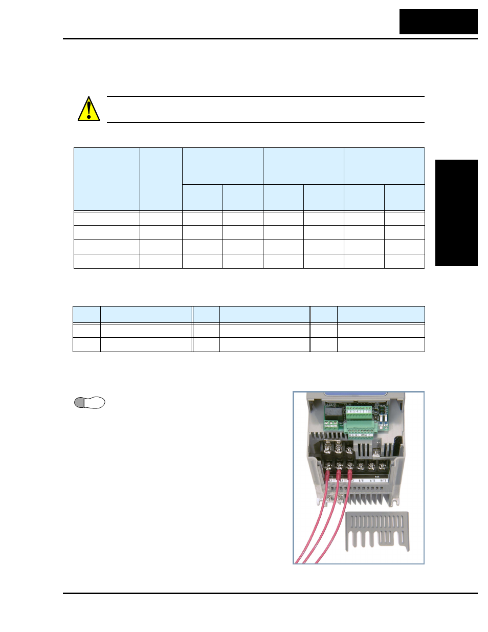 Terminal dimensions and torque specs, Wire the inverter input to a supply | Hitachi SJ200 Series User Manual | Page 57 / 276