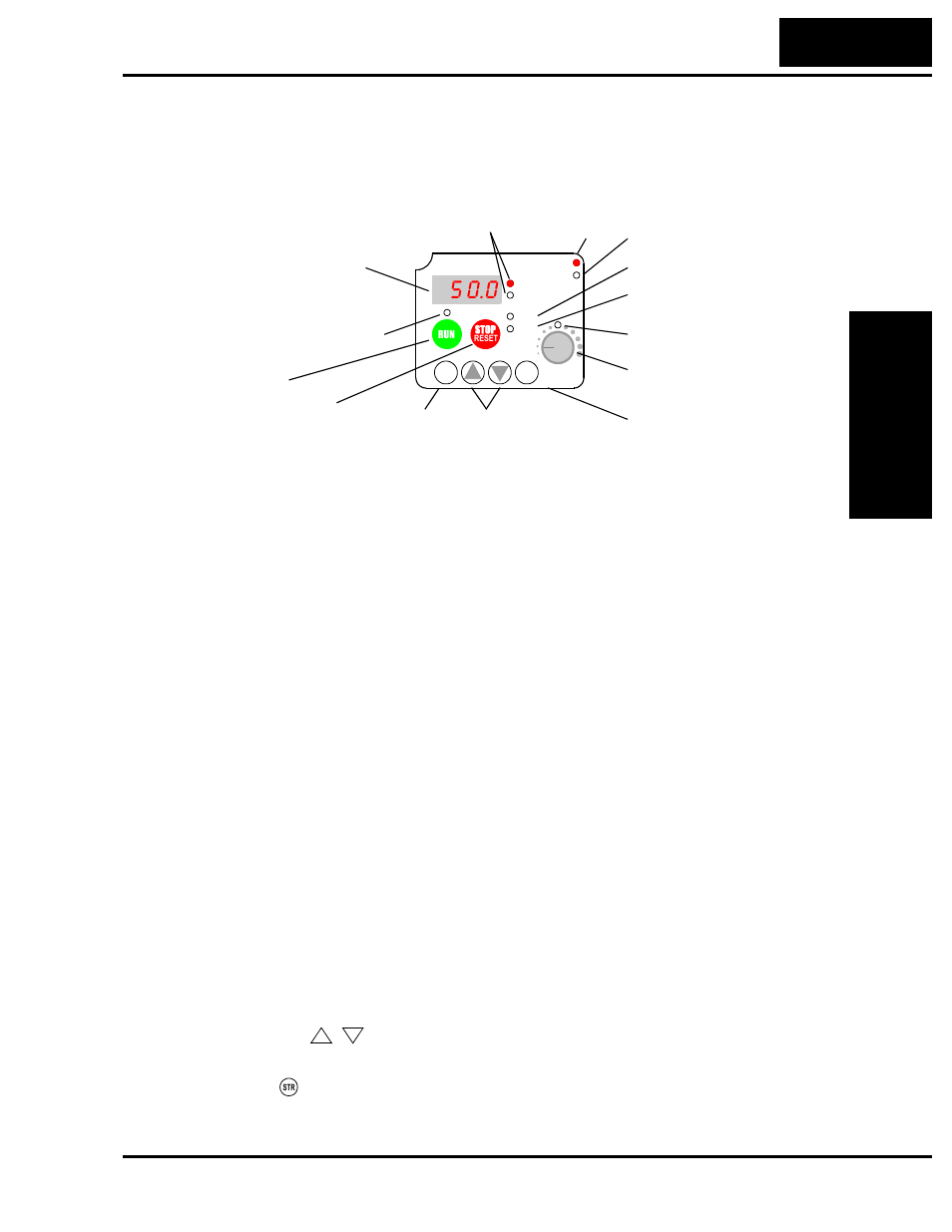 Using the front panel keypad, Key and indicator legend, Using the front panel keypad 2–25 | Hitachi SJ200 Series User Manual | Page 63 / 276