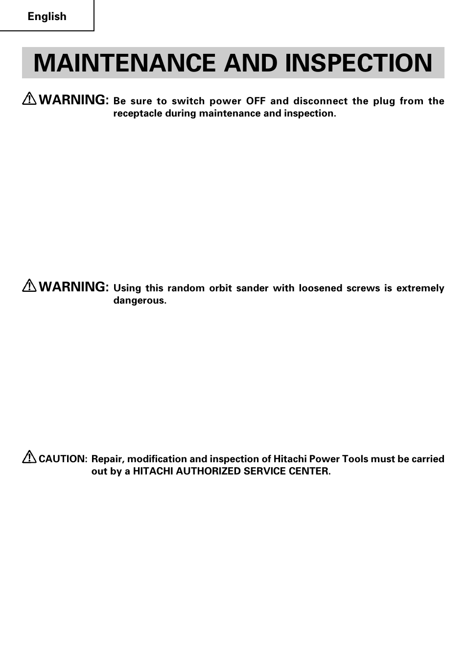 Maintenance and inspection, Warning | Hitachi SV 13YB User Manual | Page 14 / 44