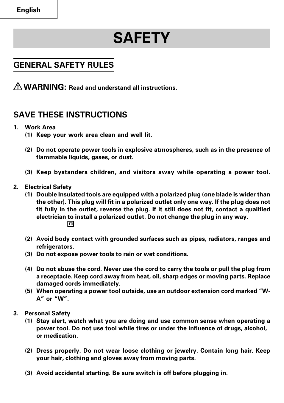 Safety, General safety rules warning, Save these instructions | Hitachi SV 13YB User Manual | Page 4 / 44