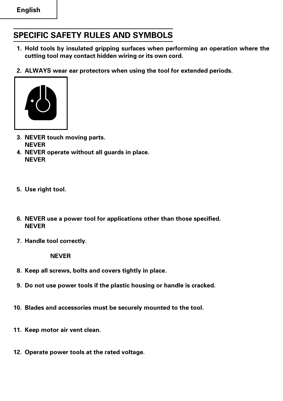Specific safety rules and symbols | Hitachi SV 13YB User Manual | Page 6 / 44