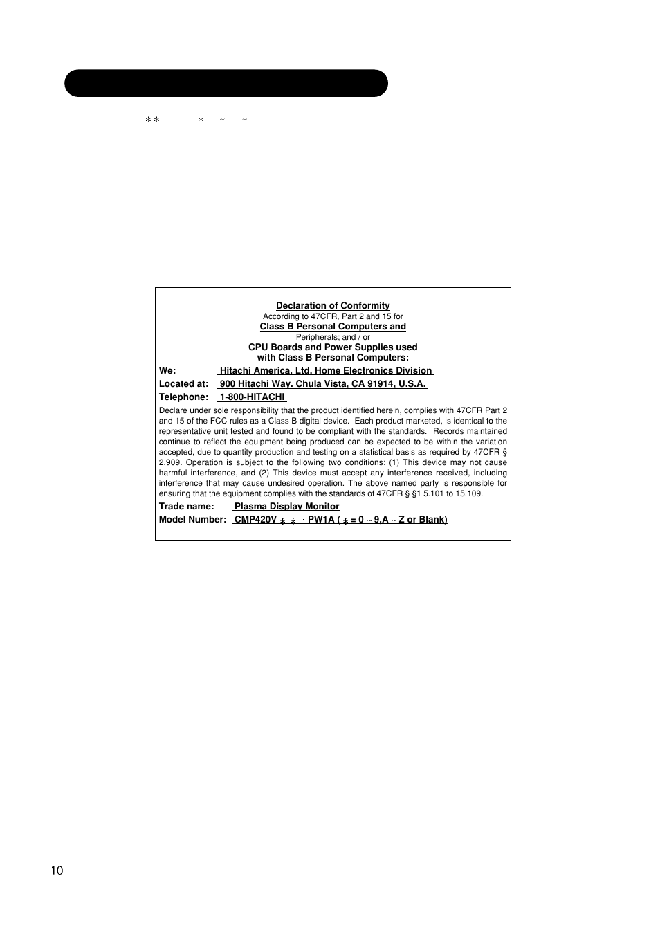 Safety instructions(continued) | Hitachi CMP420V2 User Manual | Page 12 / 142