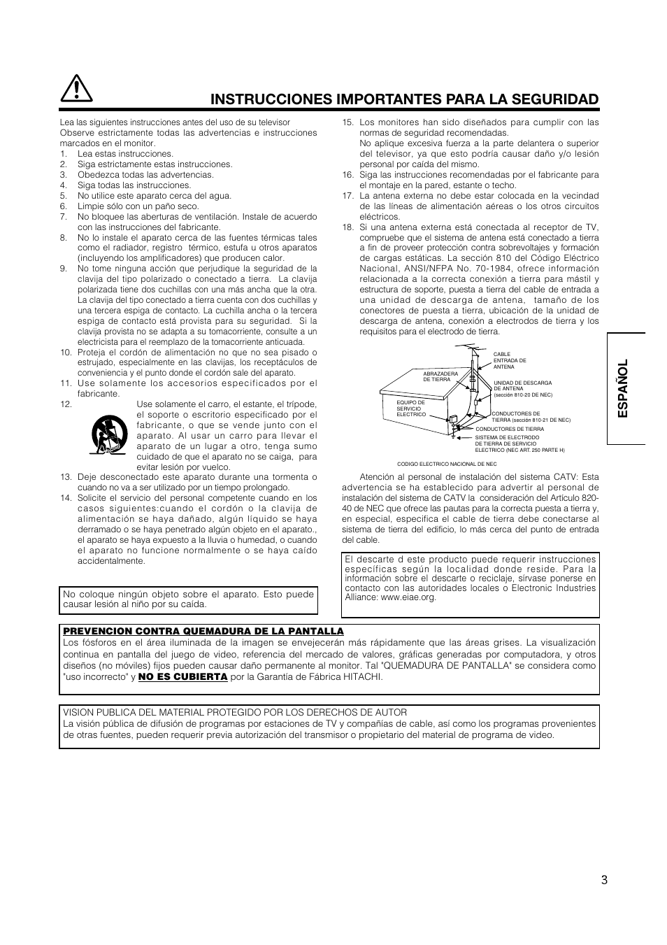Instrucciones importantes para la seguridad, Esp añol | Hitachi CMP420V2 User Manual | Page 97 / 142