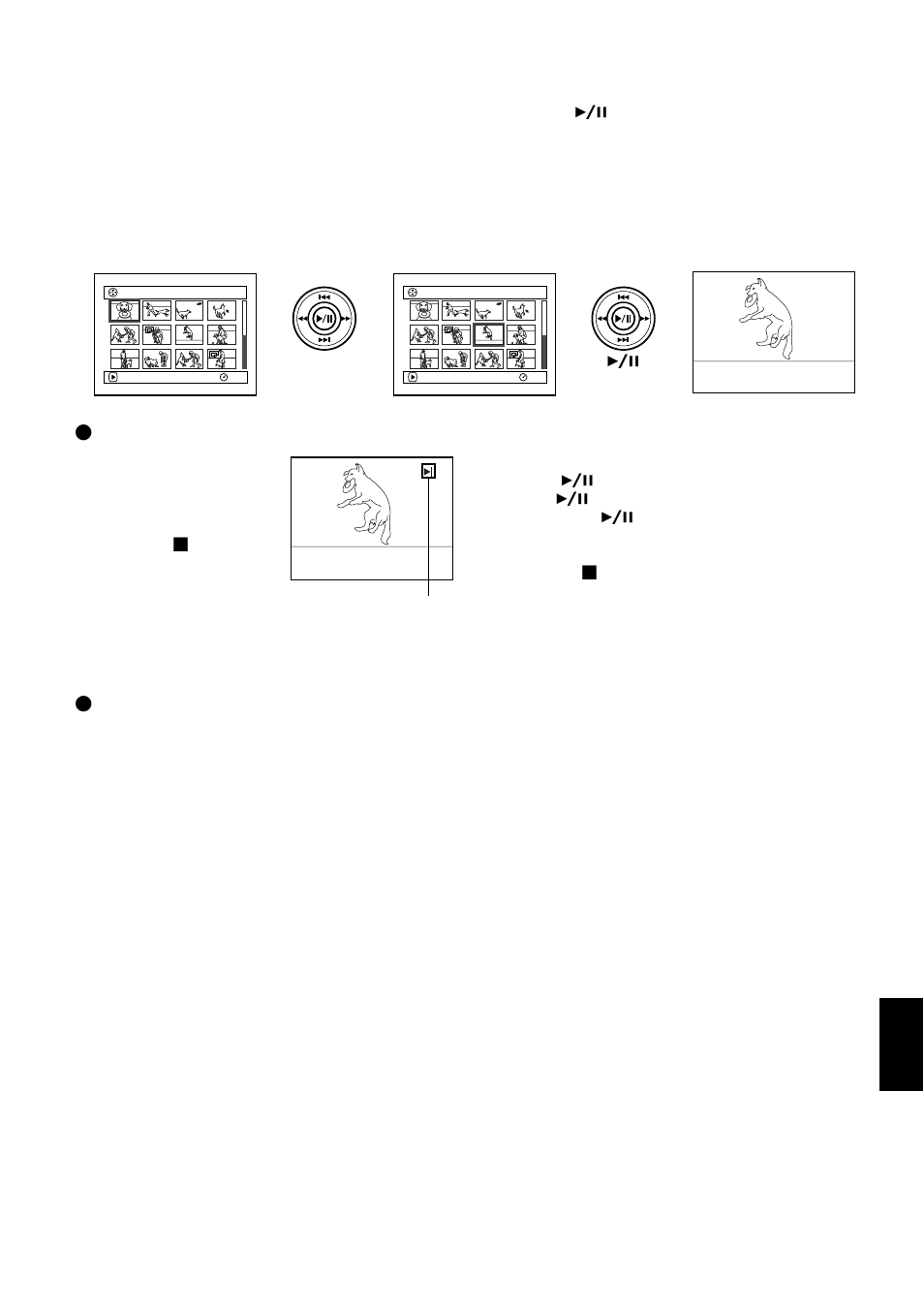 Playing back from disc navigation screen, When playback ends, Playing back stills | Hitachi DZMV580A User Manual | Page 107 / 187