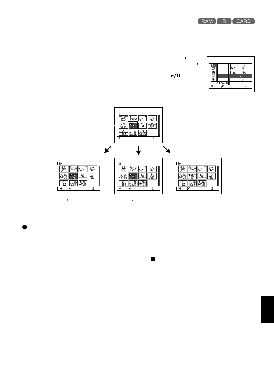 Selecting scenes using menu screen (select), Deselecting selected scenes | Hitachi DZMV580A User Manual | Page 121 / 187