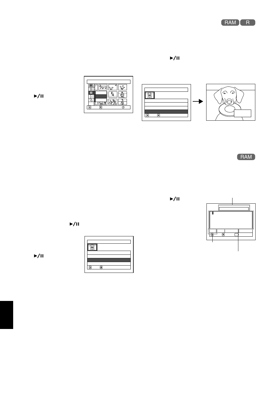 Playing back program (play), Changing title of program (title) | Hitachi DZMV580A User Manual | Page 124 / 187