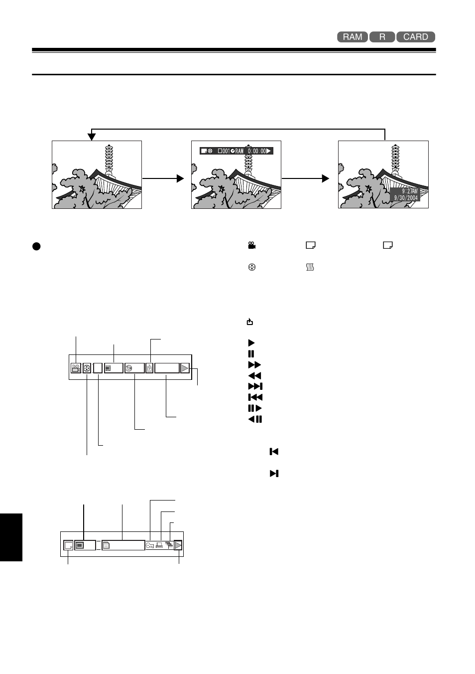 On-screen information display, Information display during playback, Switching the information display mode | Hitachi DZMV580A User Manual | Page 62 / 187