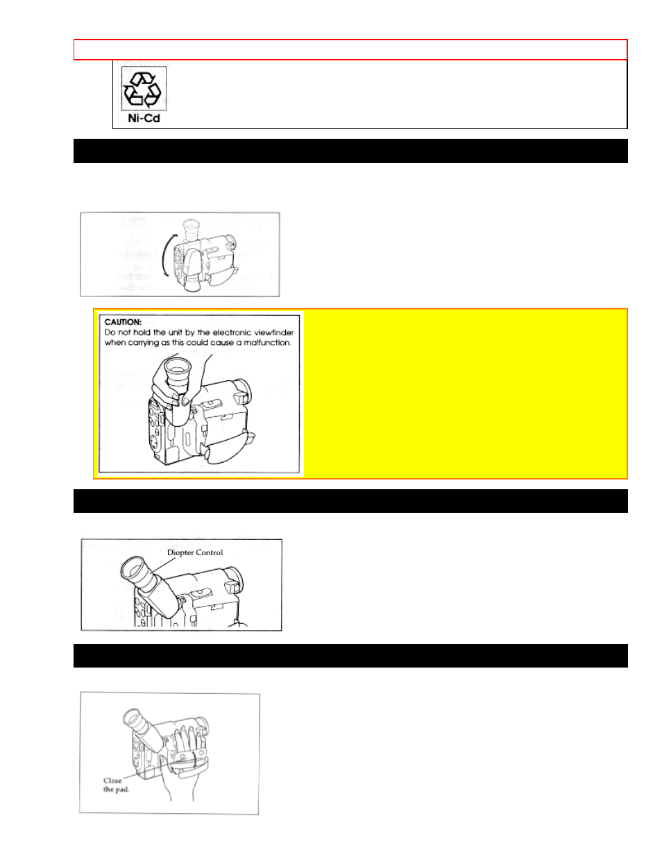 Adjusting the electronic viewfinder, Eyepiece adjustment, Adjustment the hand strap | Hitachi VM-E625LA User Manual | Page 12 / 54