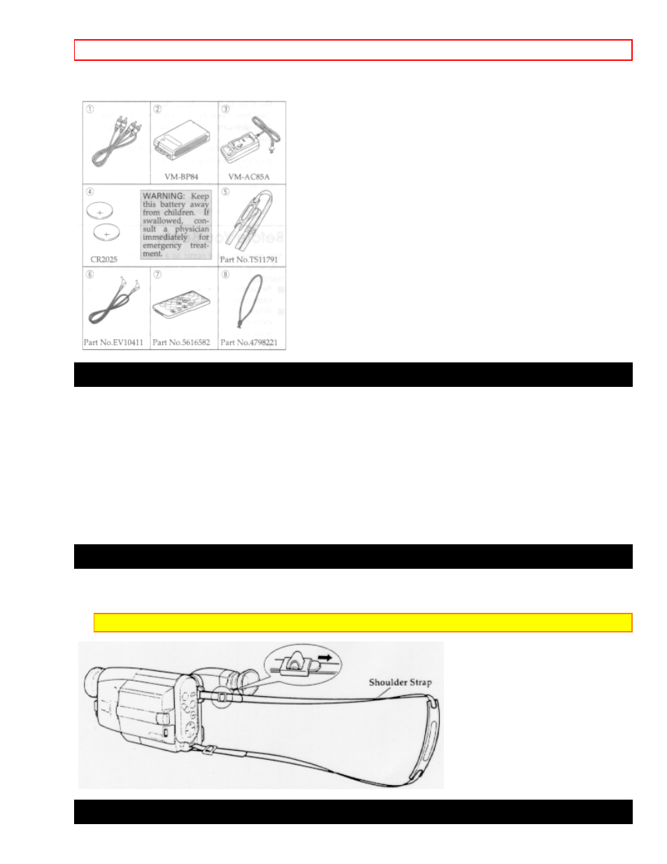 Optional rf adapter, Attaching the shoulder strap, Lens cap | Hitachi VM-E625LA User Manual | Page 9 / 54