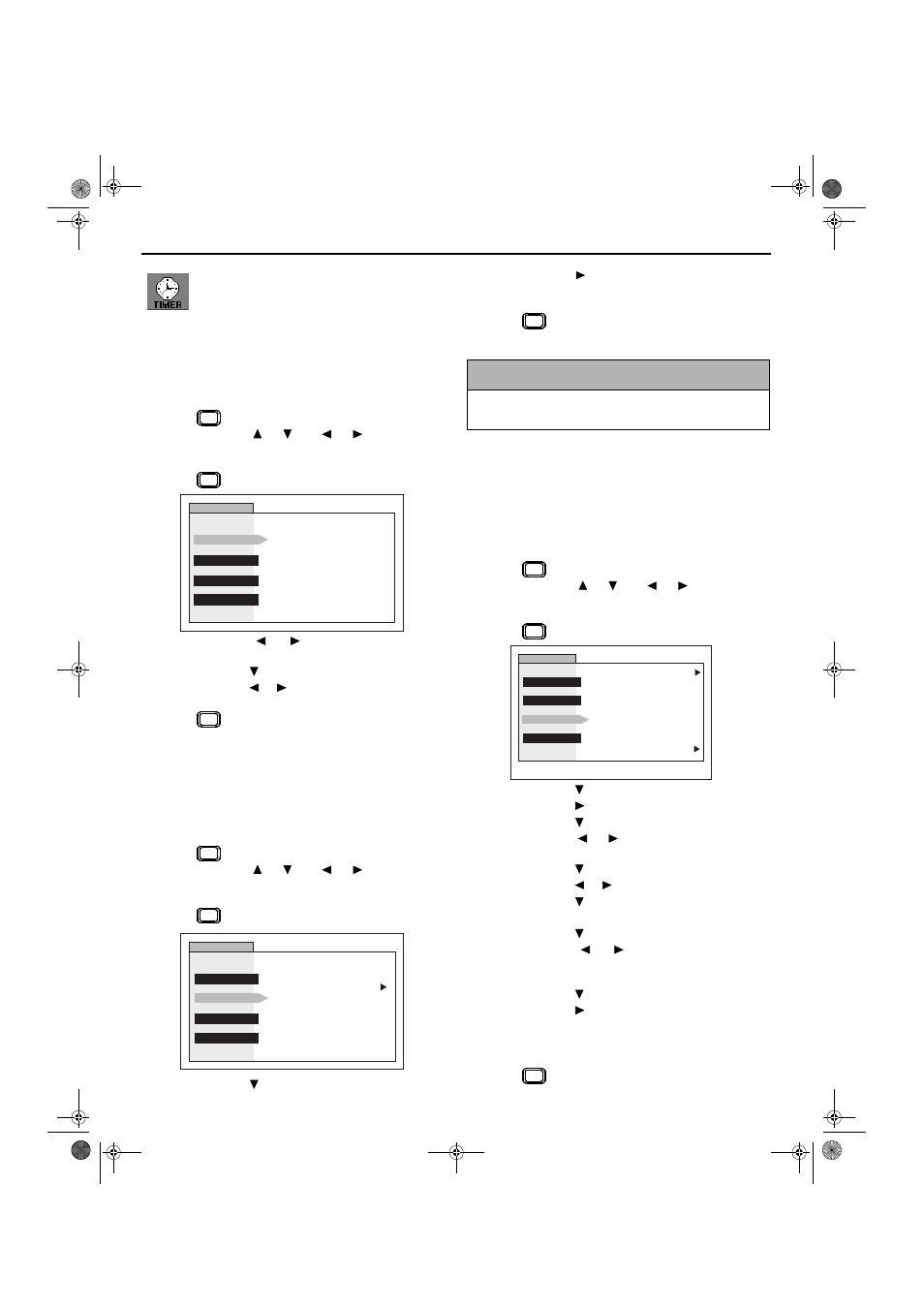 Menu selections, Timer features, Clock set | Sleep timer, Timer 1 and timer 2 | Hitachi GX Series 27GX01B User Manual | Page 19 / 28