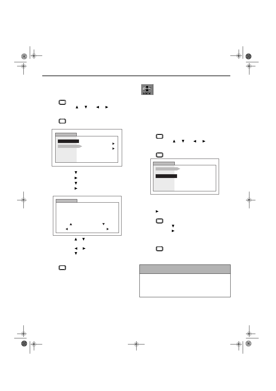 Menu selections, Lock, Input label | Lock set | Hitachi GX Series 27GX01B User Manual | Page 22 / 28