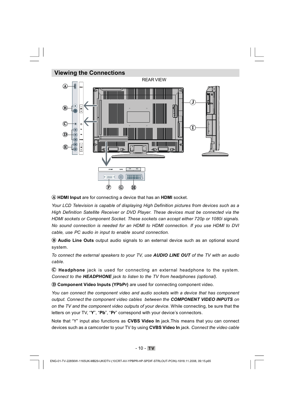 Viewing the connections | Hitachi L22DP03U User Manual | Page 11 / 63