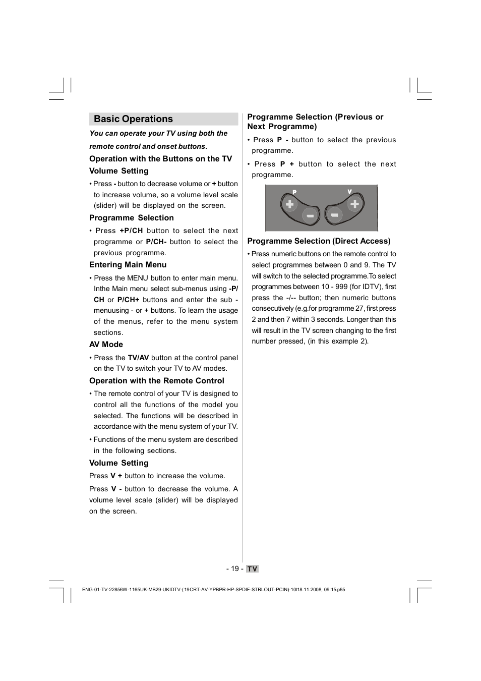 Basic operations | Hitachi L22DP03U User Manual | Page 20 / 63