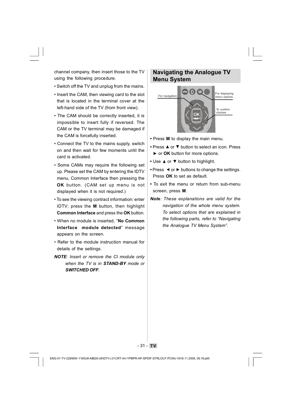 Navigating the analogue tv menu system | Hitachi L22DP03U User Manual | Page 32 / 63