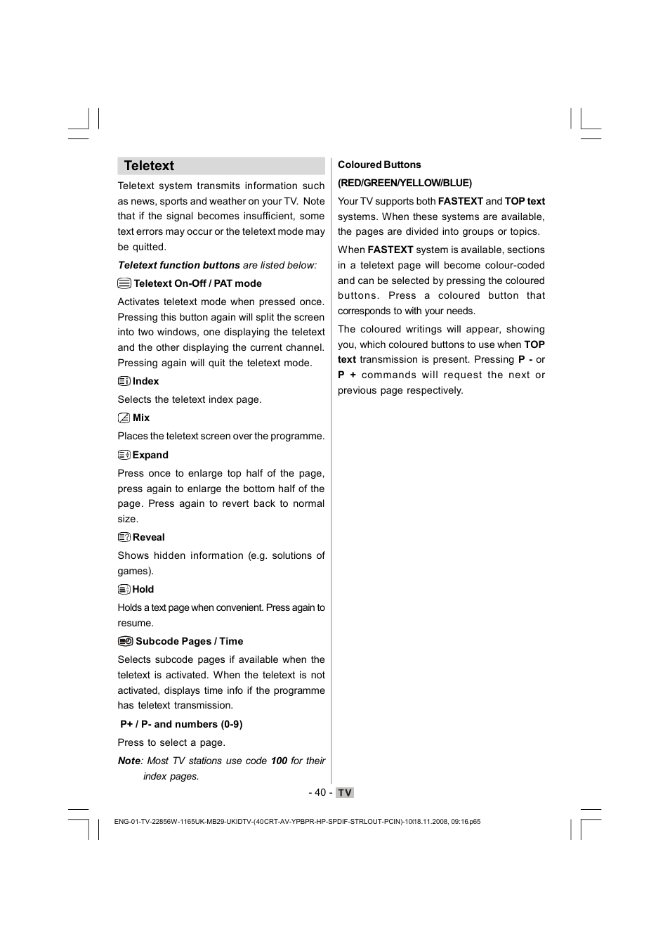 Teletext | Hitachi L22DP03U User Manual | Page 41 / 63