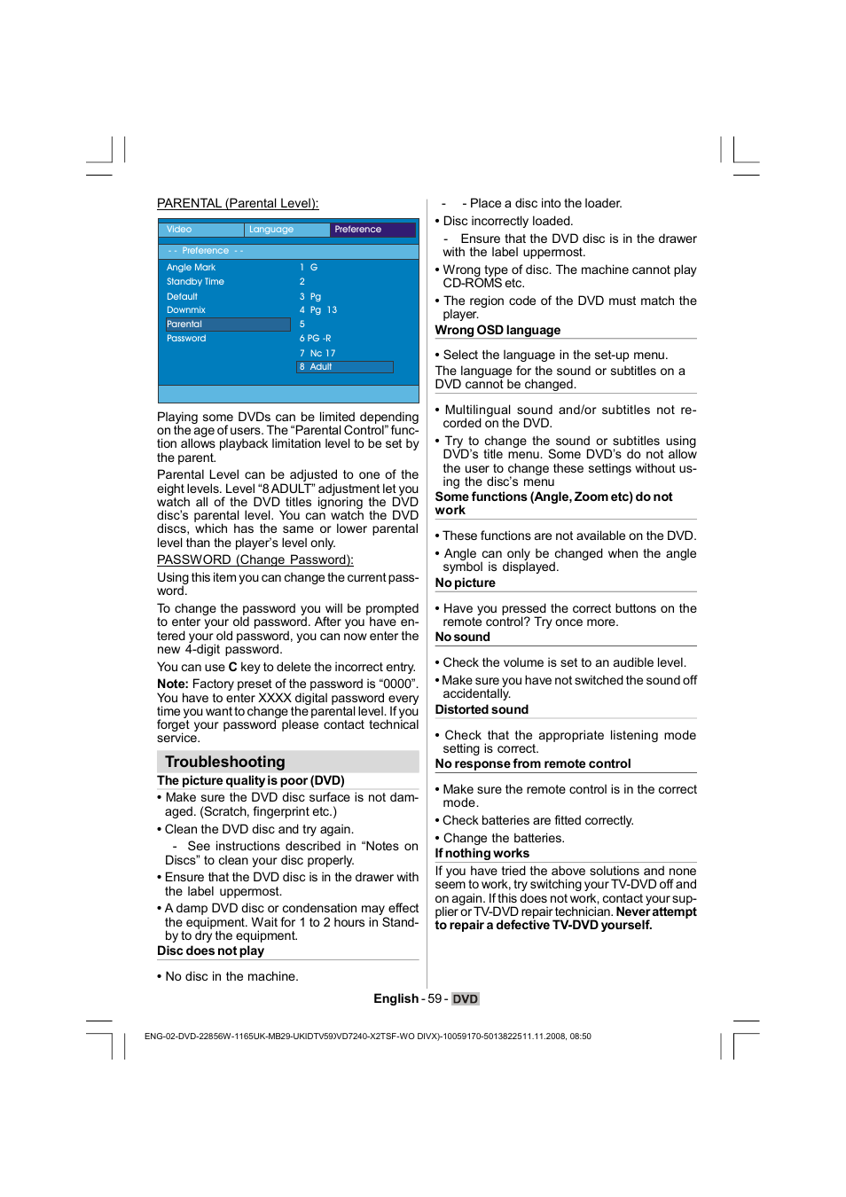 Troubleshooting | Hitachi L22DP03U User Manual | Page 60 / 63