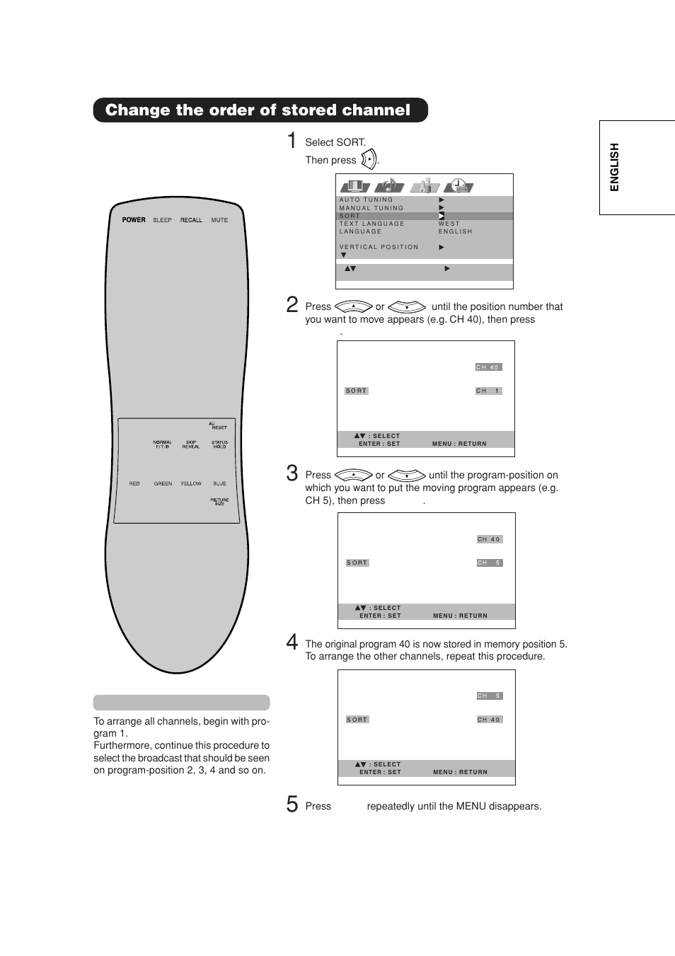 Change the order of stored channel | Hitachi 42PD380TA-P2 User Manual | Page 24 / 47
