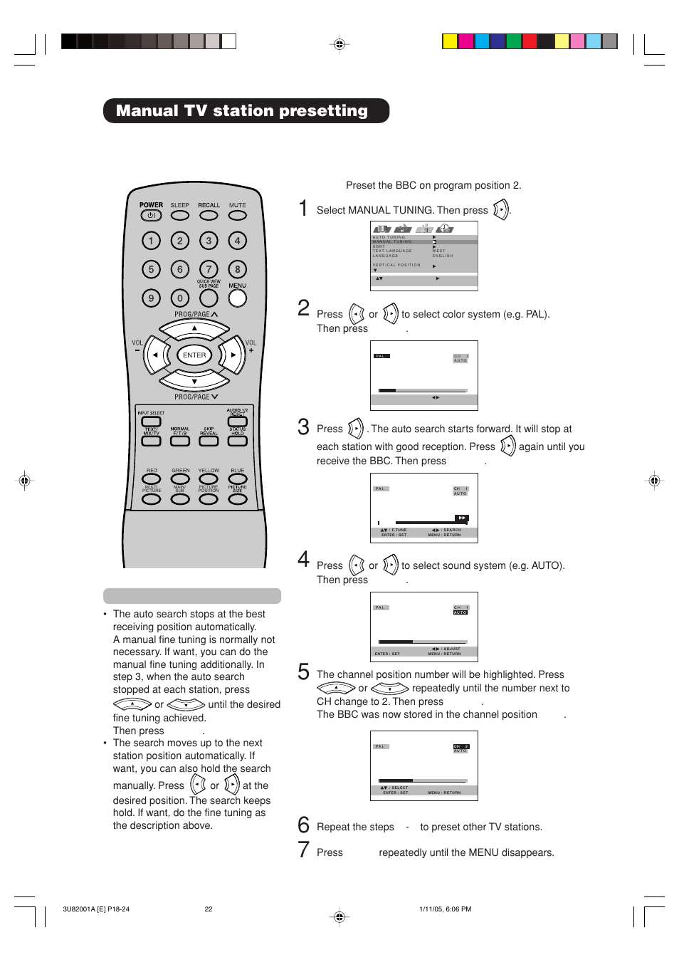 Manual tv station presetting | Hitachi 42PD380TA-P2 User Manual | Page 25 / 47