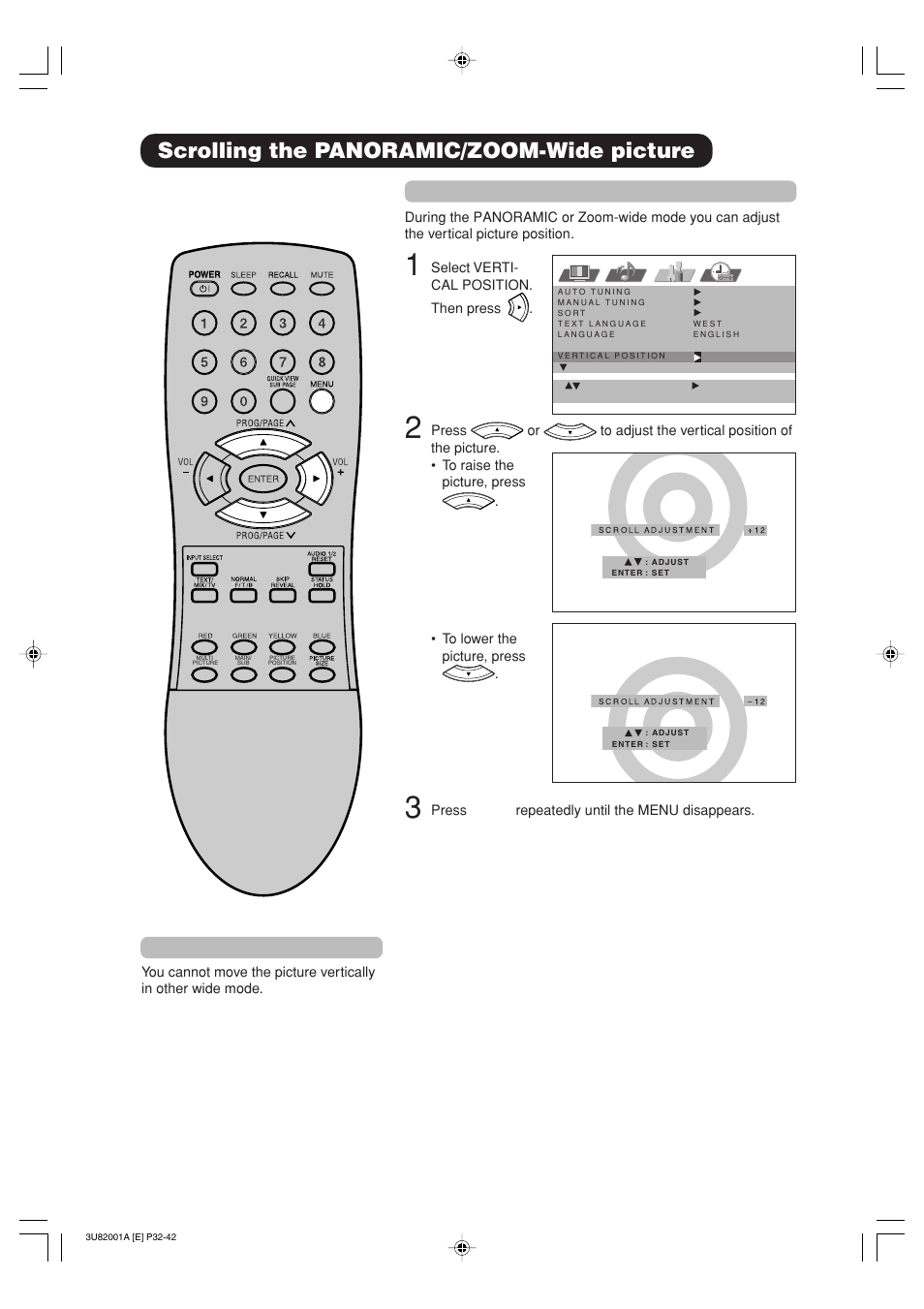 Scrolling the panoramic/zoom-wide picture | Hitachi 42PD380TA-P2 User Manual | Page 35 / 47