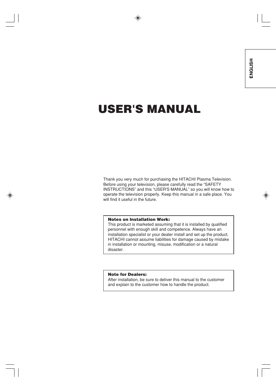 User's manual | Hitachi 42PD380TA-P2 User Manual | Page 4 / 47