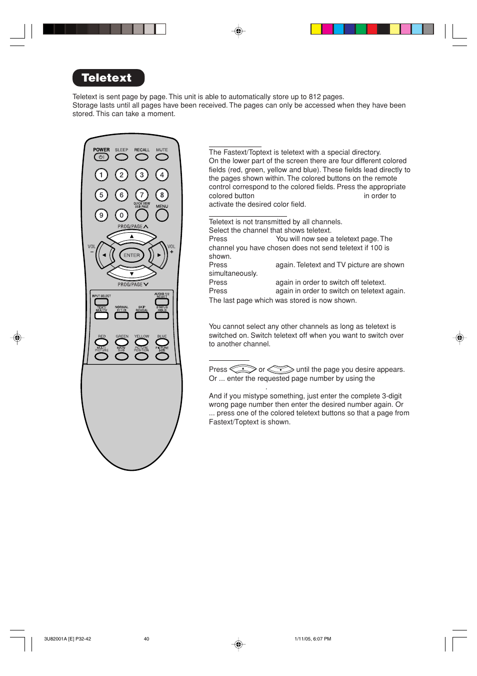 Teletext | Hitachi 42PD380TA-P2 User Manual | Page 43 / 47