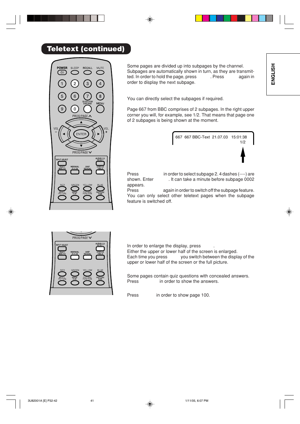 Teletext (continued), English | Hitachi 42PD380TA-P2 User Manual | Page 44 / 47