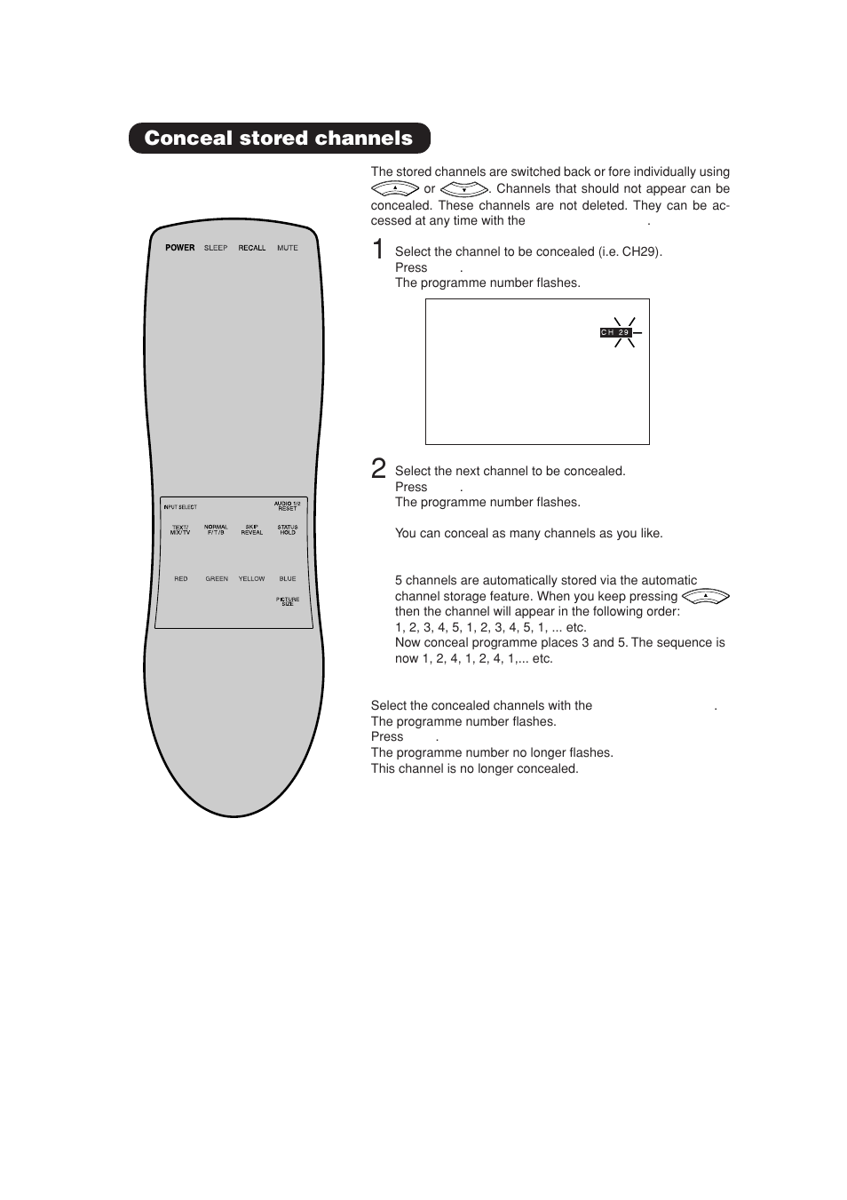 Conceal stored channels | Hitachi 42PD380TA-P2 User Manual | Page 45 / 47