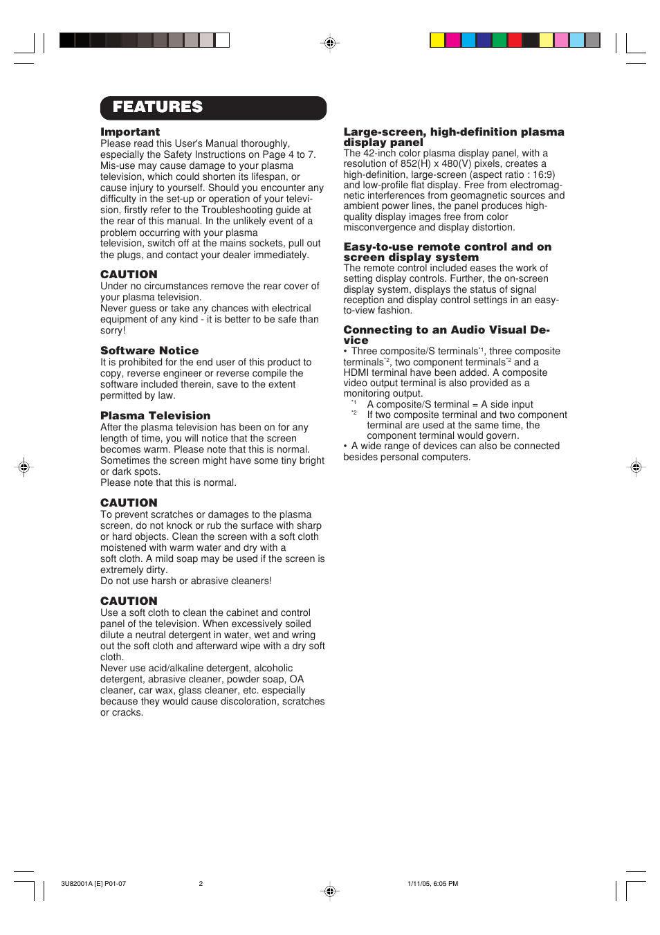 Features | Hitachi 42PD380TA-P2 User Manual | Page 5 / 47