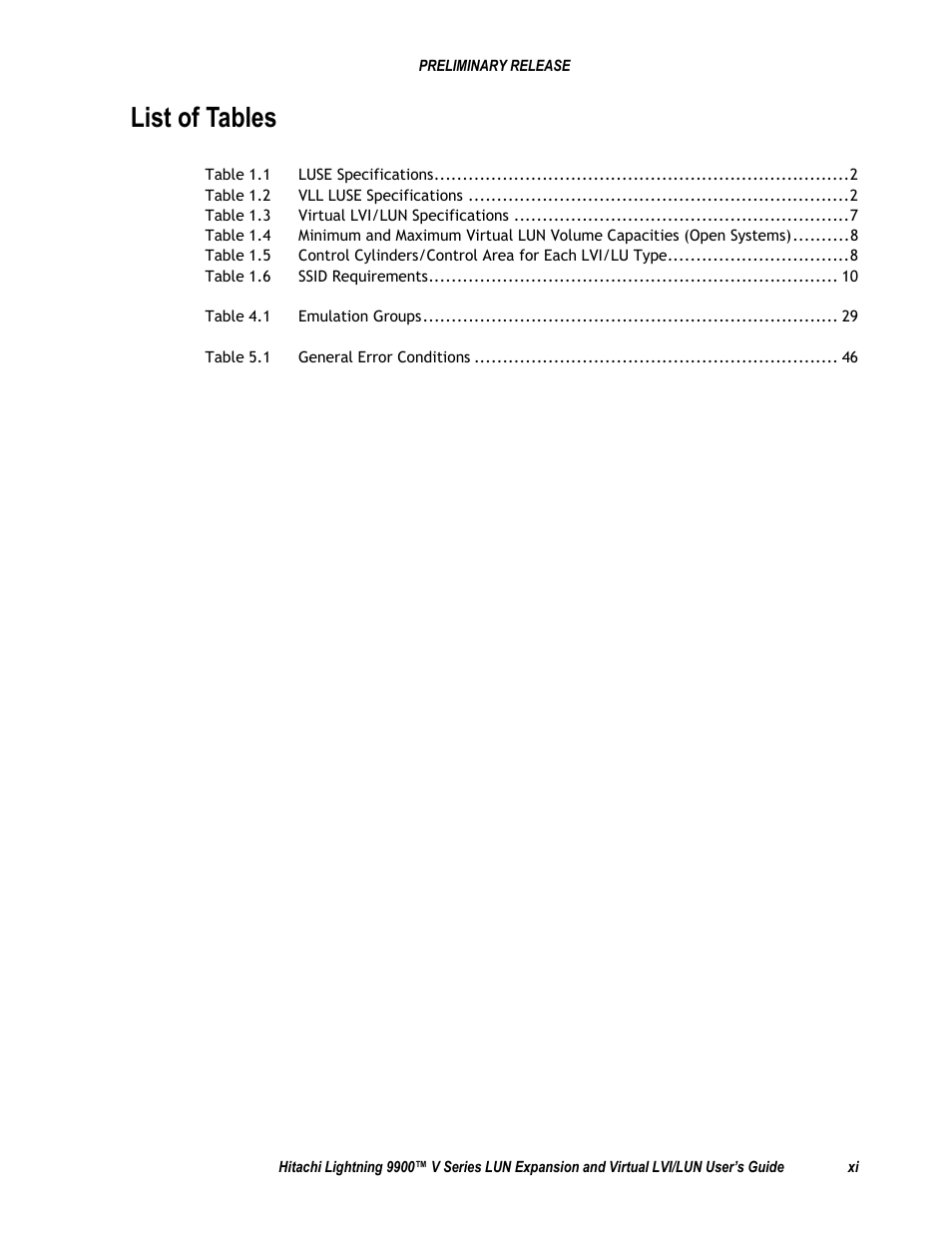 List of tables | Hitachi 9900 V Series User Manual | Page 11 / 64