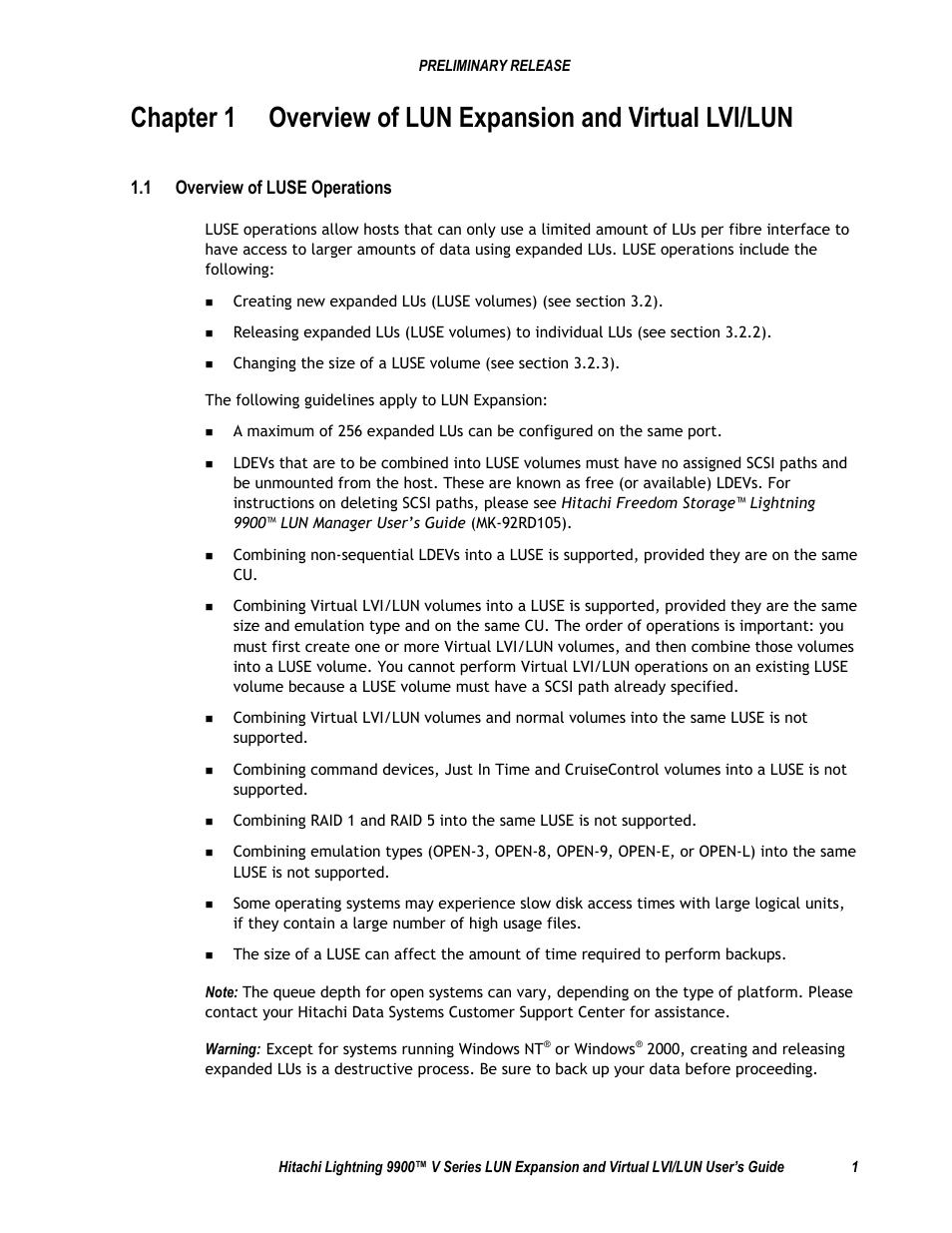 1 overview of luse operations | Hitachi 9900 V Series User Manual | Page 13 / 64