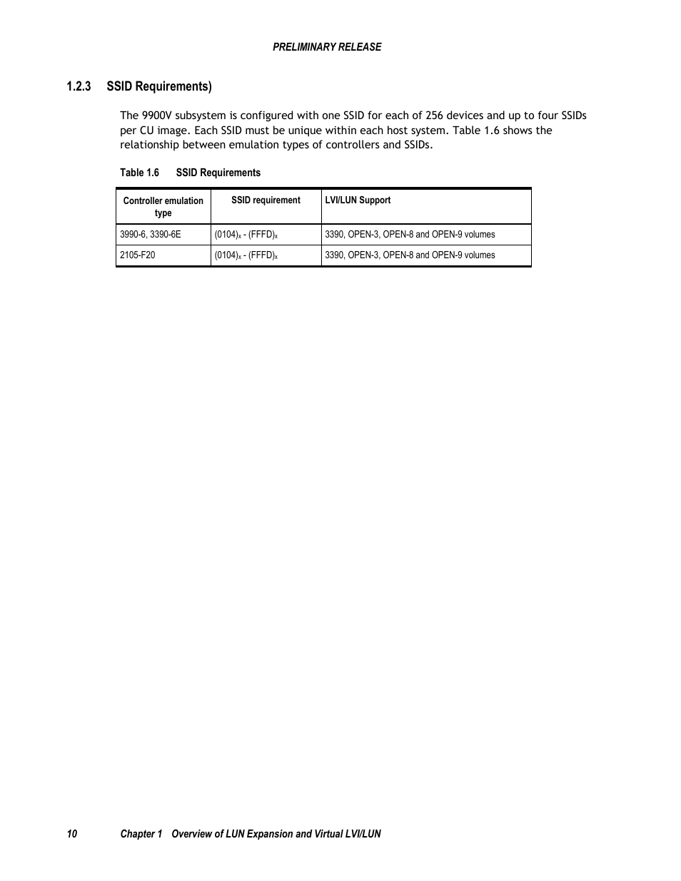 3 ssid requirements), Table 1.6 ssid requirements | Hitachi 9900 V Series User Manual | Page 22 / 64
