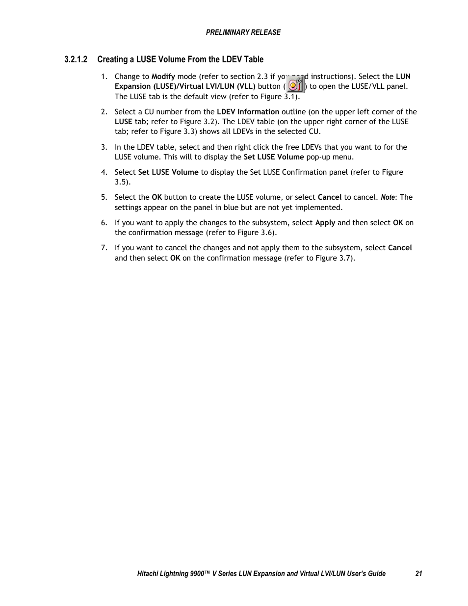 2 creating a luse volume from the ldev table | Hitachi 9900 V Series User Manual | Page 33 / 64