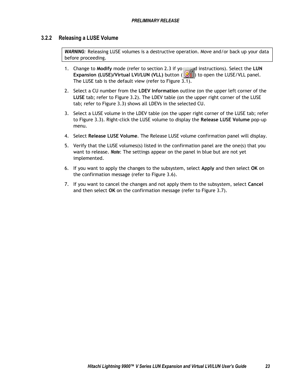 2 releasing a luse volume | Hitachi 9900 V Series User Manual | Page 35 / 64