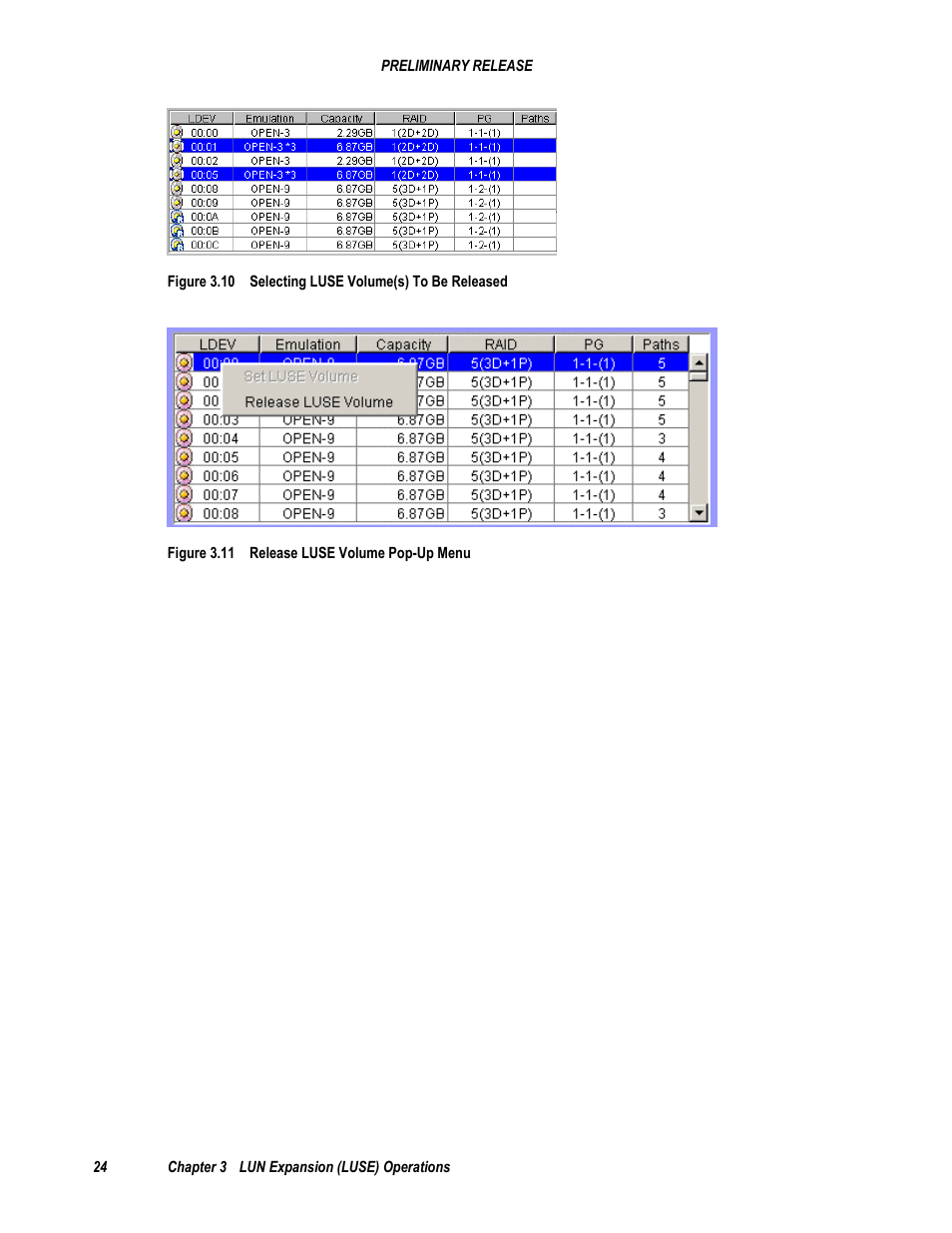 Figure 3.11 release luse volume pop-up menu | Hitachi 9900 V Series User Manual | Page 36 / 64