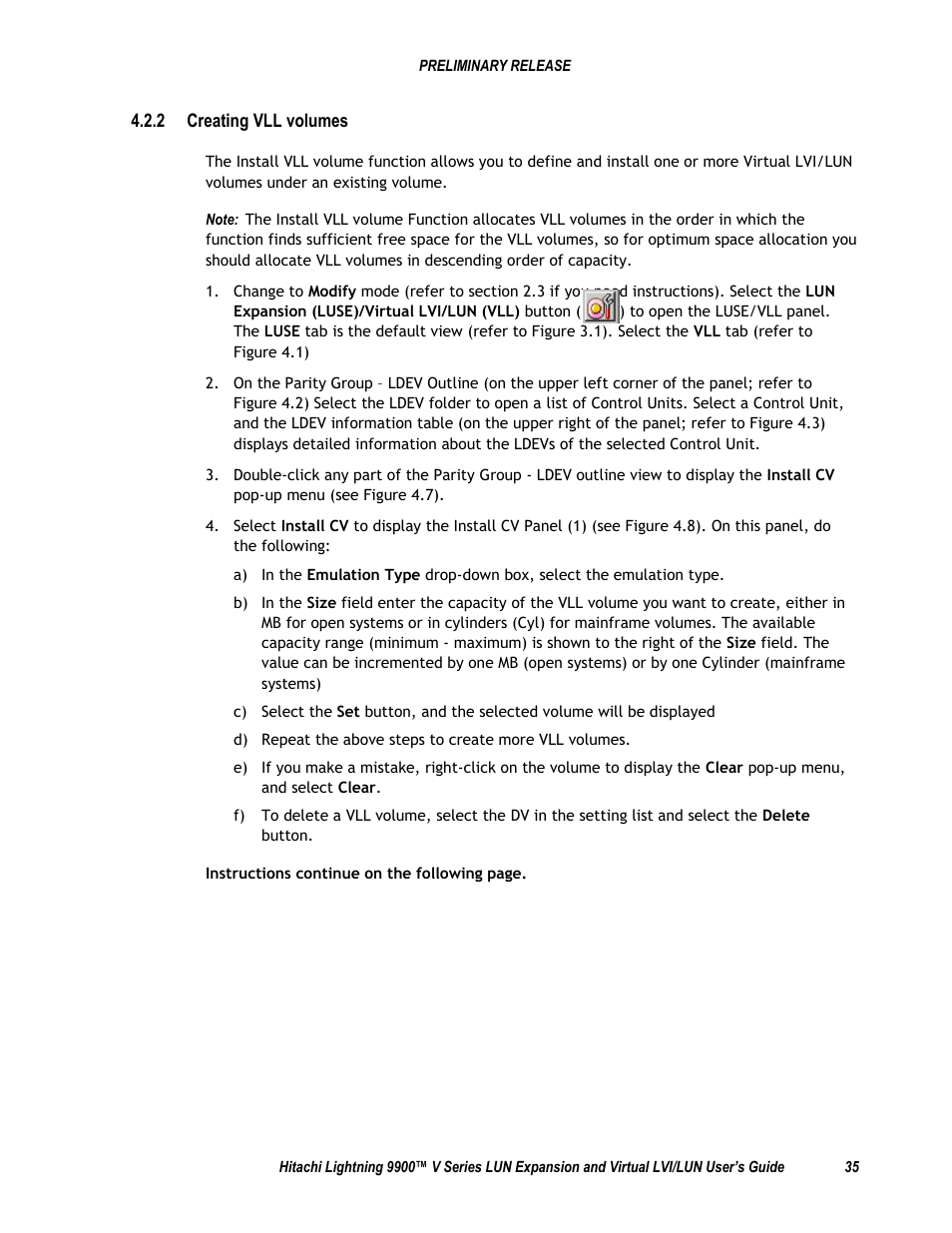 2 creating vll volumes | Hitachi 9900 V Series User Manual | Page 47 / 64