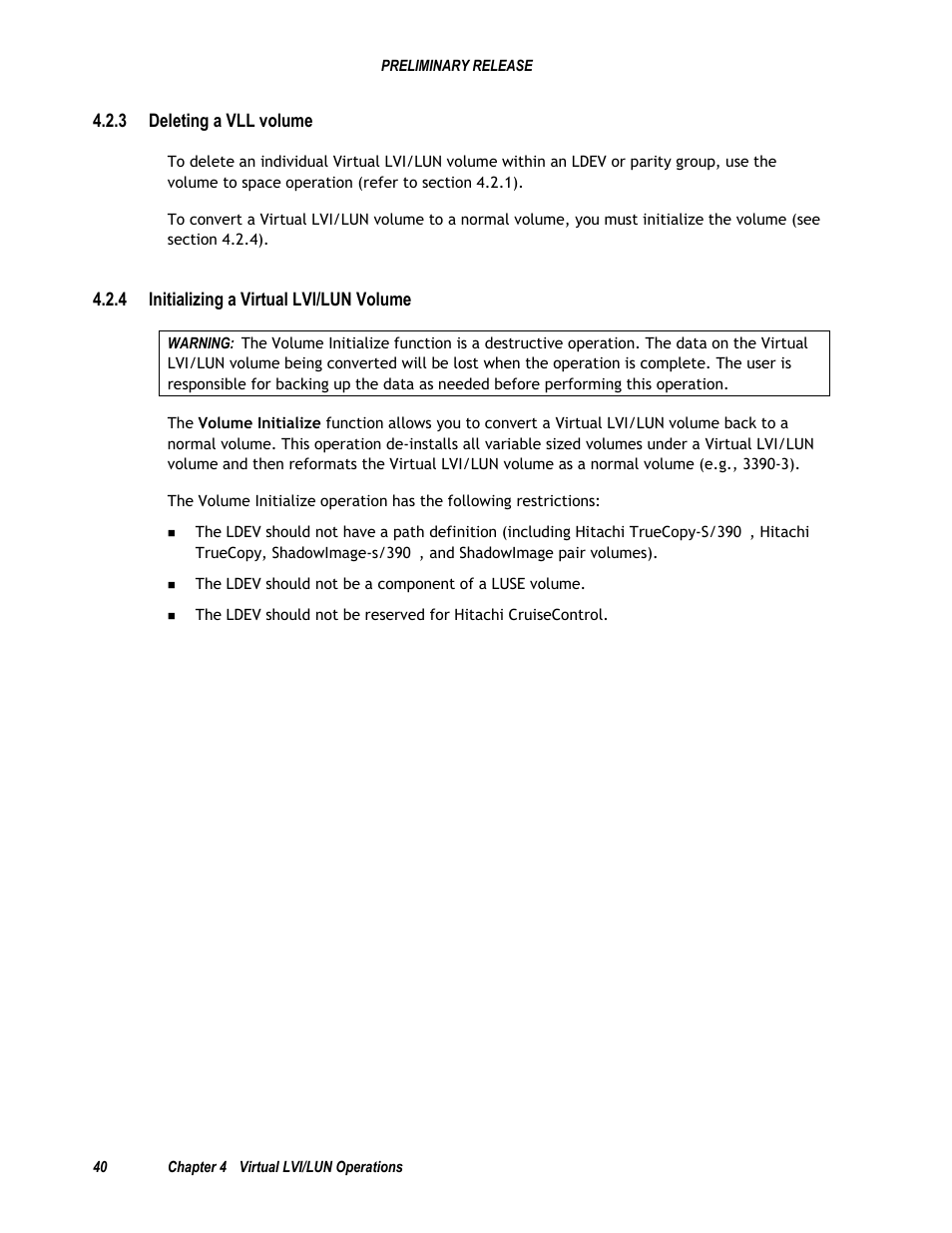 3 deleting a vll volume, 4 initializing a virtual lvi/lun volume | Hitachi 9900 V Series User Manual | Page 52 / 64