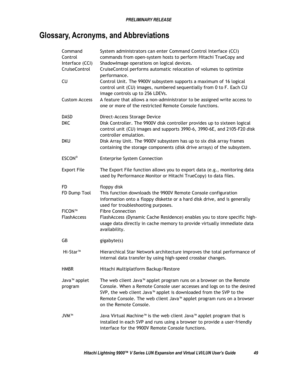 Glossary, acronyms, and abbreviations | Hitachi 9900 V Series User Manual | Page 61 / 64